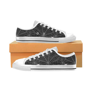 Spider web design pattern Black background white c Men's Low Top Shoes White