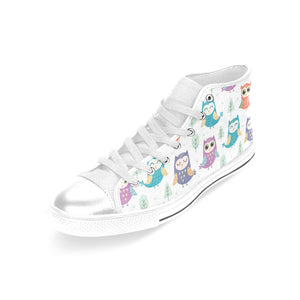 Cute owl pattern Women's High Top Canvas Shoes White