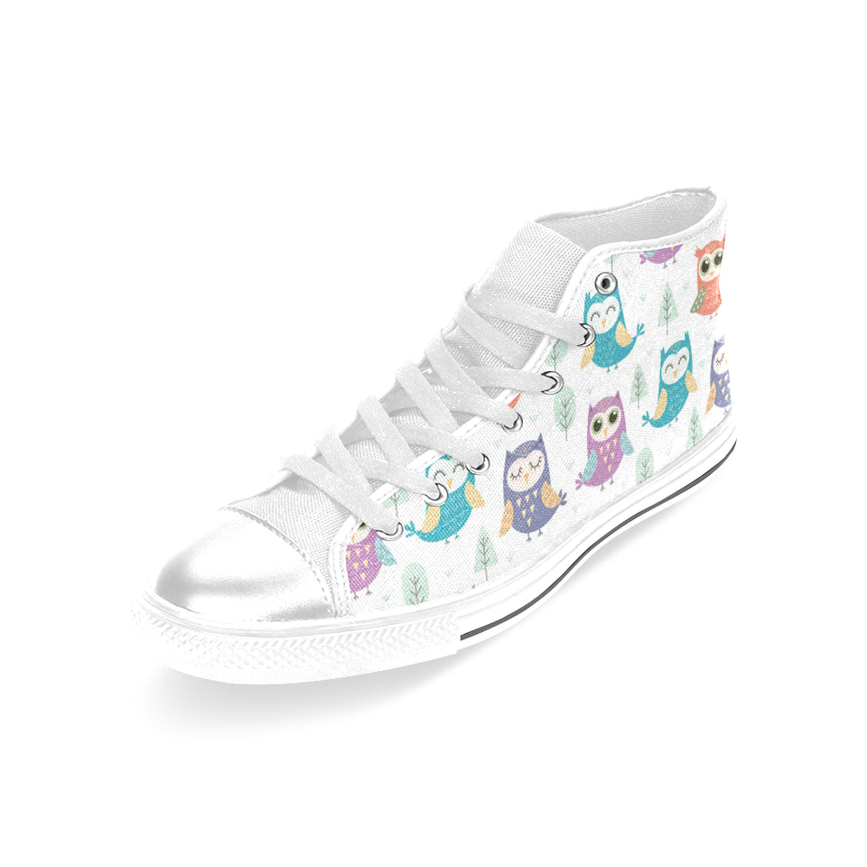 Cute owl pattern Women's High Top Canvas Shoes White