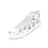 Cute owl pattern Women's High Top Canvas Shoes White