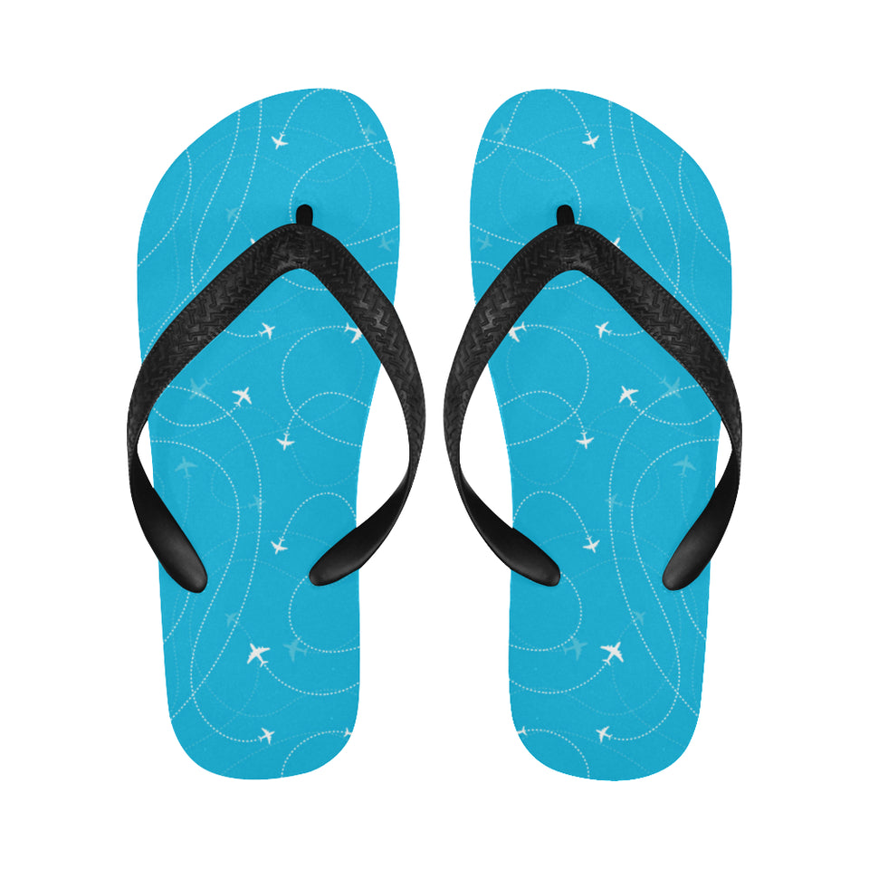 Airplane destinations blue background Unisex Flip Flops
