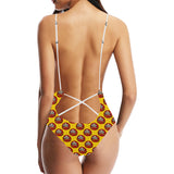 Daruma japanese wooden doll yellow background Women's One-Piece Swimsuit