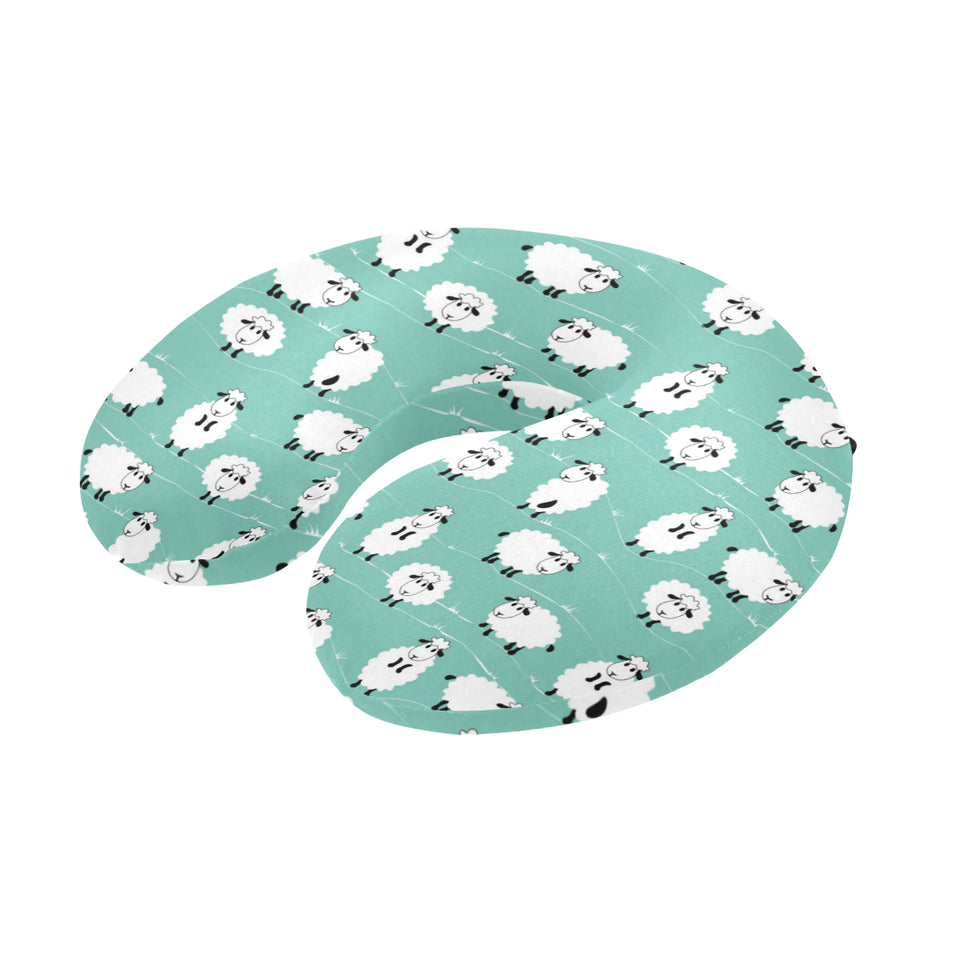 Cute sheep green background U-Shaped Travel Neck Pillow