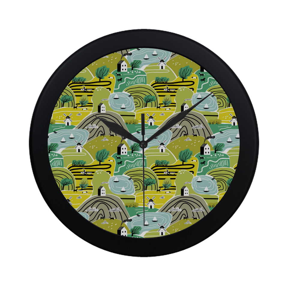Hand drawn windmill pattern Elegant Black Wall Clock