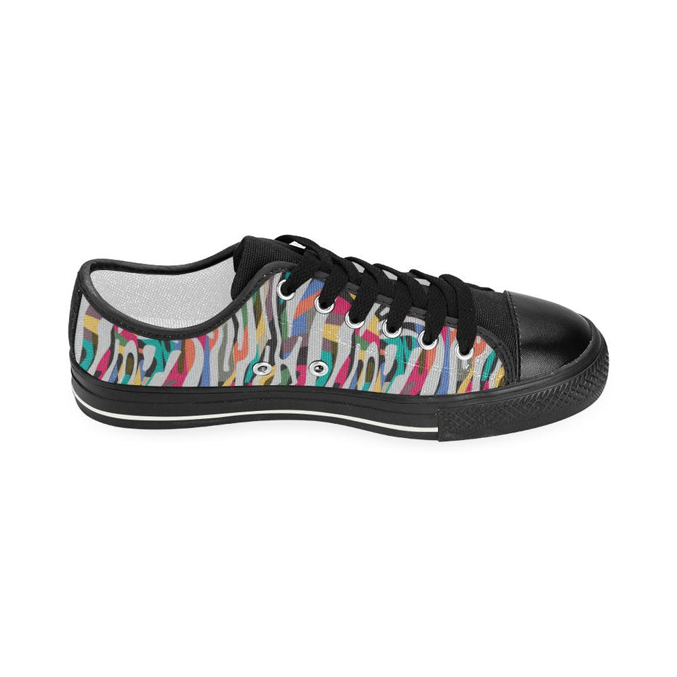 Colorful zebra skin pattern Kids' Boys' Girls' Low Top Canvas Shoes Black