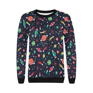 colorful space pattern planet star Women's Crew Neck Sweatshirt