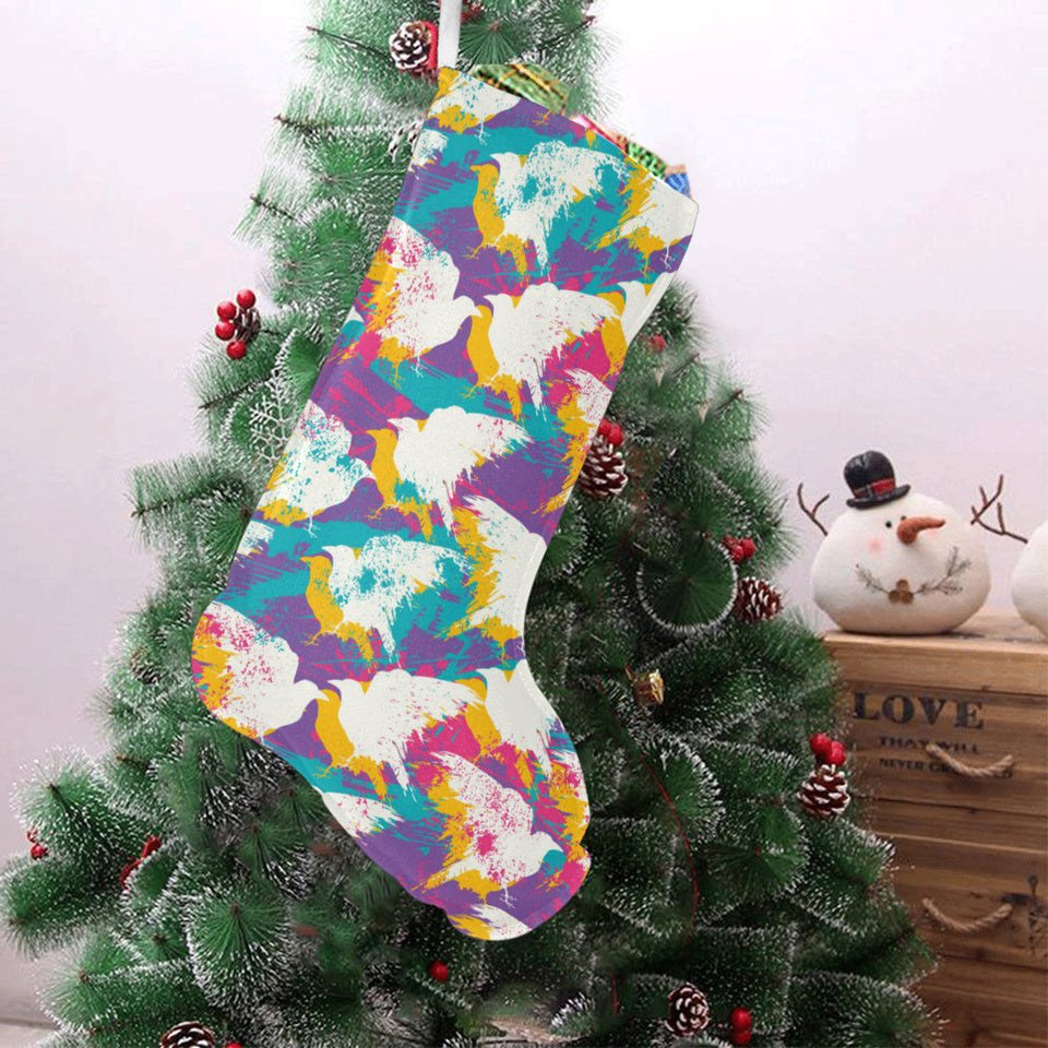 Colorful crow illustration pattern Christmas Stocking
