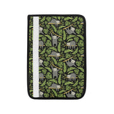 Cute sloths tropical palm leaves black background Car Seat Belt Cover