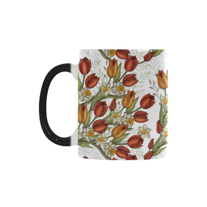 Red tulips and daffodils pattern Morphing Mug Heat Changing Mug