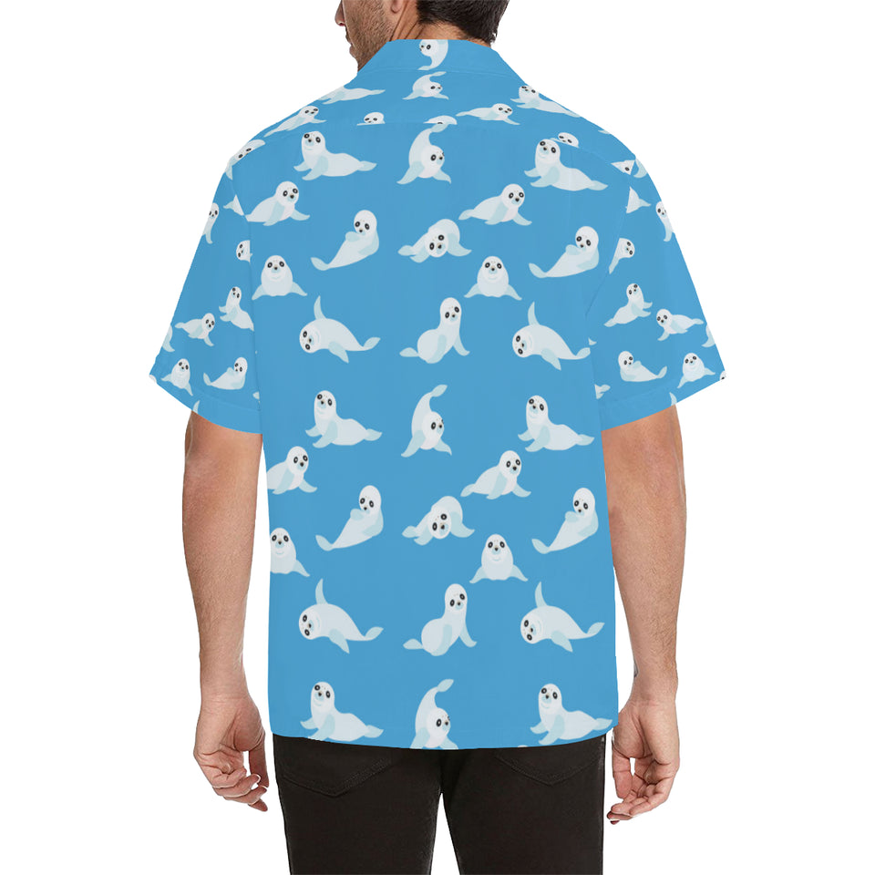Cute sea lion seal pattern background Men's All Over Print Hawaiian Shirt
