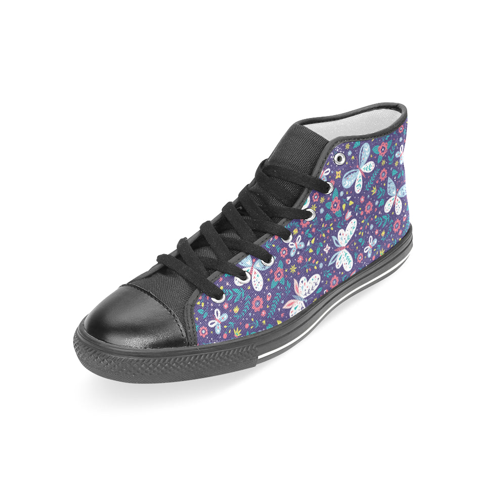 Colorful butterfly flower pattern.eps Women's High Top Canvas Shoes Black