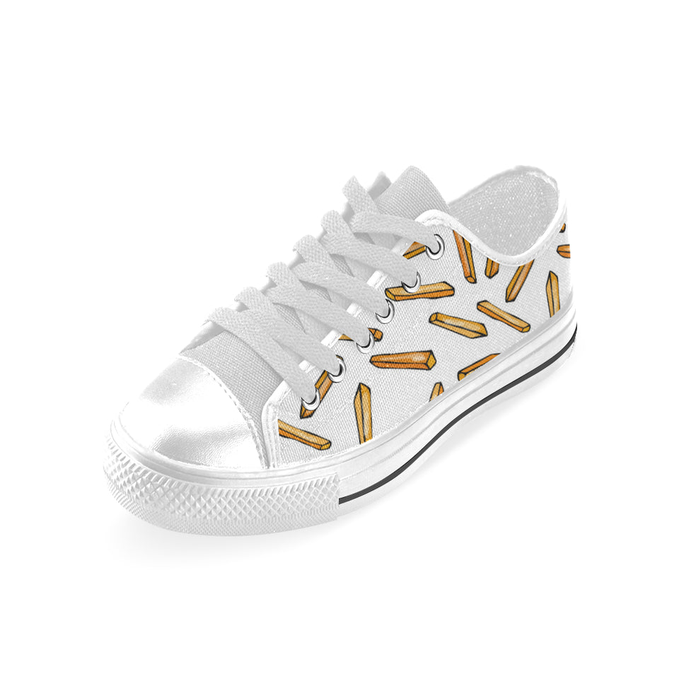 French fries potato pattern Men's Low Top Shoes White