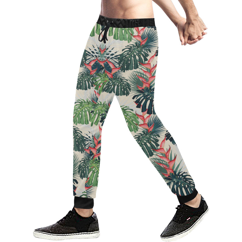 heliconia flowers, palm and monstera leaves Unisex Casual Sweatpants