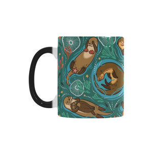 cute brown sea otters ornamental seaweed corals gr Morphing Mug Heat Changing Mug