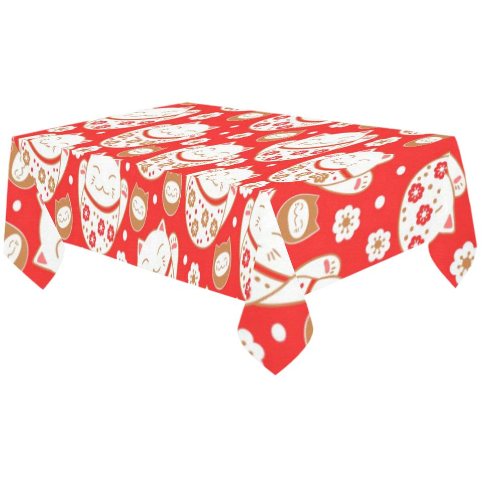 Cute Maneki neko cat red background Tablecloth