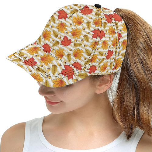 Maple leaf oak leaf acorns beige striped backgroun All Over Print Snapback Cap