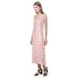 Cute hamster cheese pattern pink background V-Neck Open Fork Long Dress