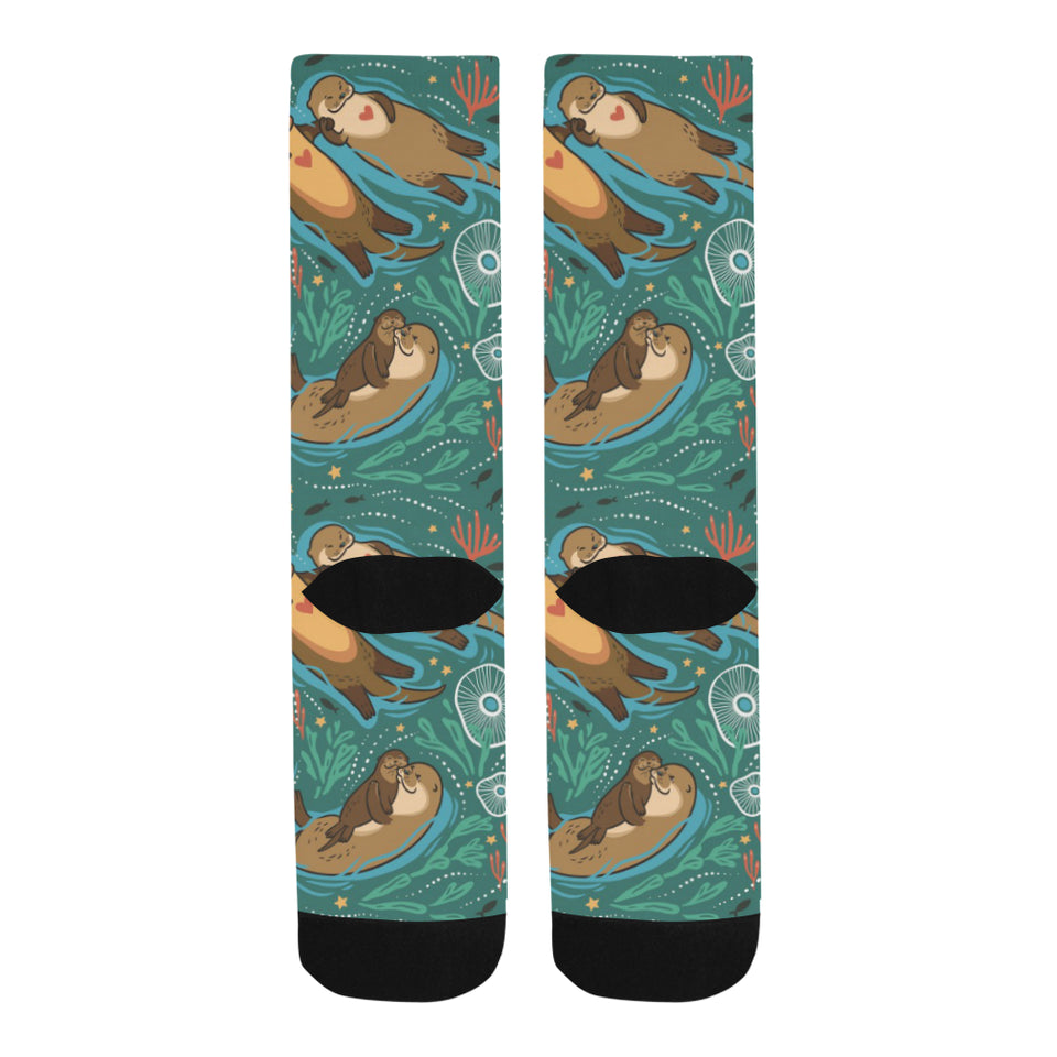 cute brown sea otters ornamental seaweed corals gr Crew Socks