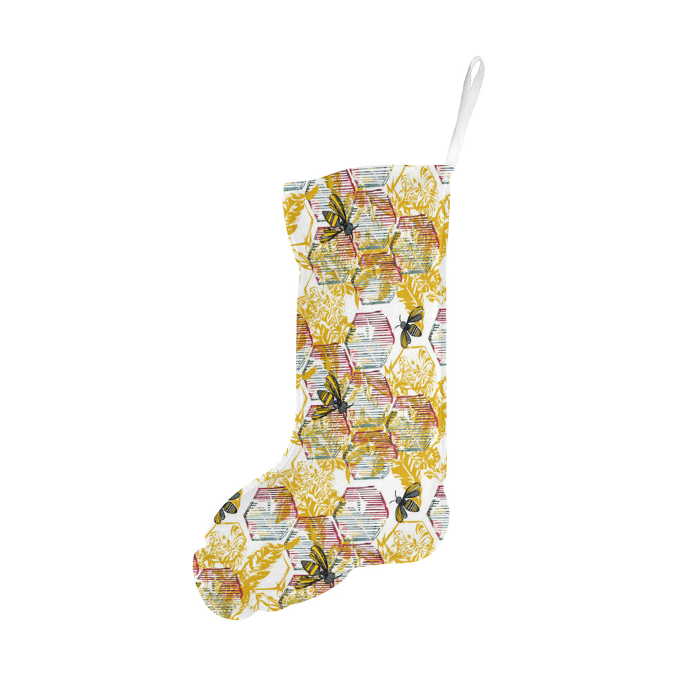 Cool Bee honeycomb leaves pattern Christmas Stocking