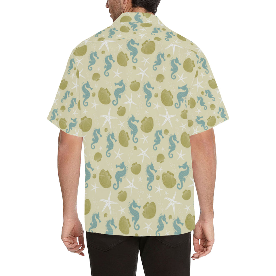 Seahorse shell starfish pattern background Men's All Over Print Hawaiian Shirt