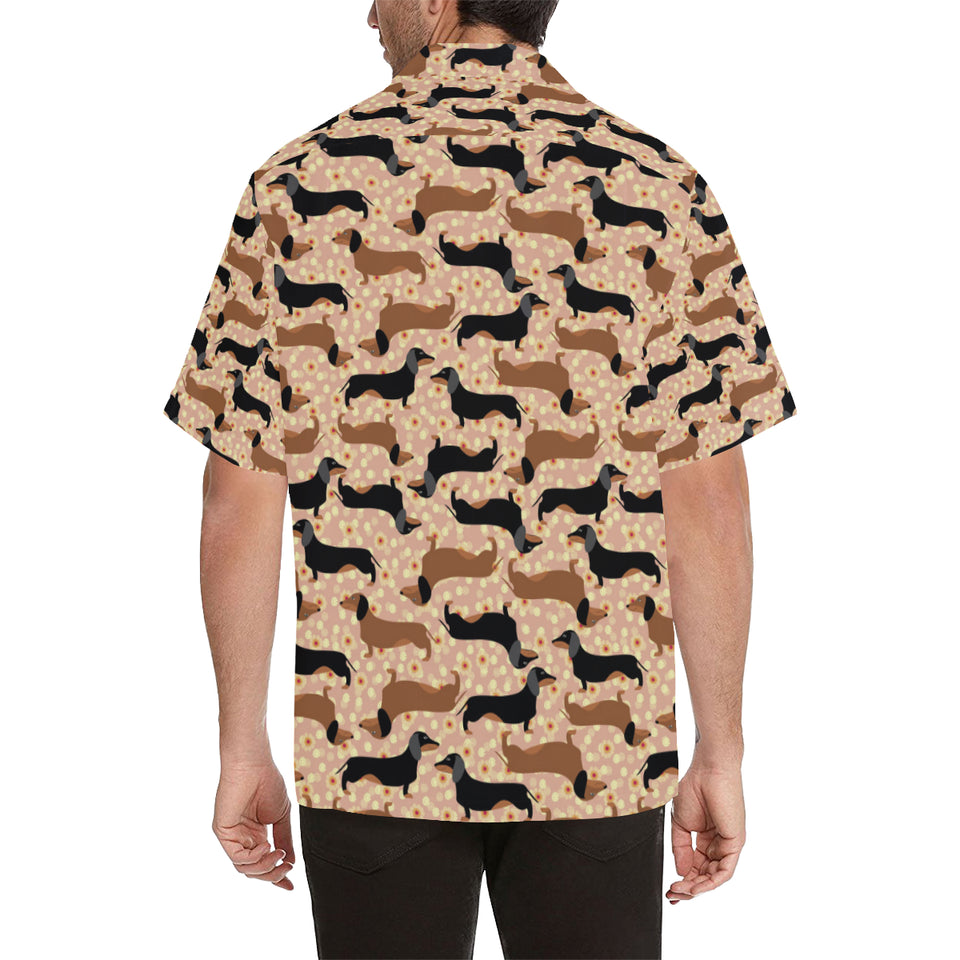 Dachshund floral background Men's All Over Print Hawaiian Shirt