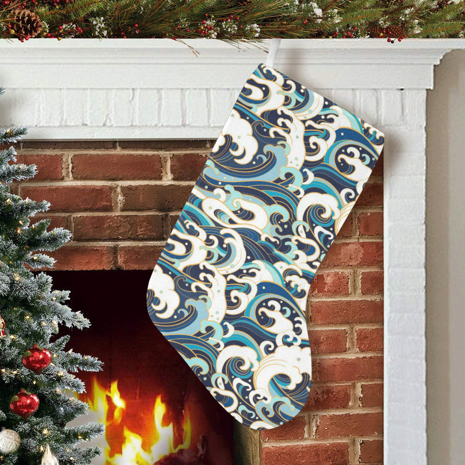 Japanese wave pattern Christmas Stocking