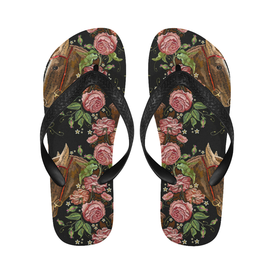 Horse head wild roses pattern Unisex Flip Flops