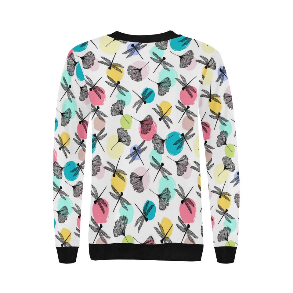Dragonflies ginkgo leaves pattern Women's Crew Neck Sweatshirt