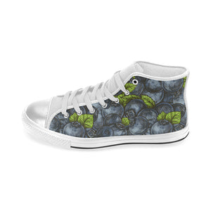 blueberry pattern Women's High Top Canvas Shoes White