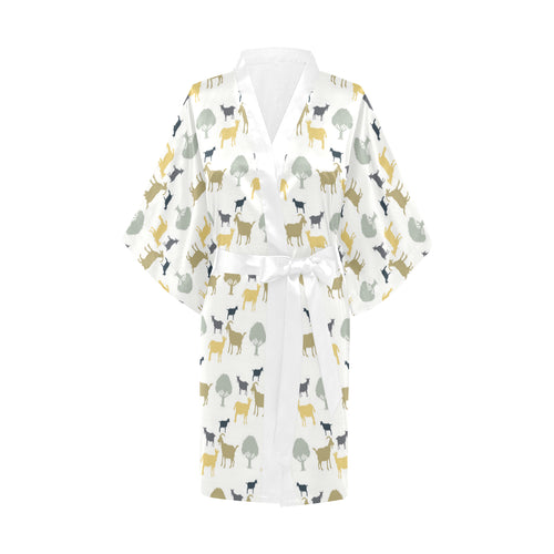 Silhouettes of goat and tree pattern Women's Short Kimono Robe