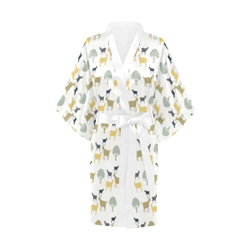 Silhouettes of goat and tree pattern Women's Short Kimono Robe