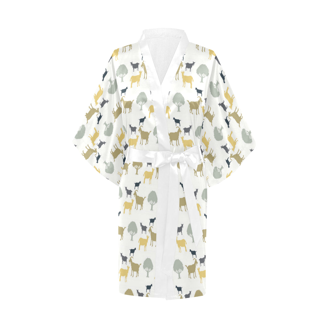 Silhouettes of goat and tree pattern Women's Short Kimono Robe