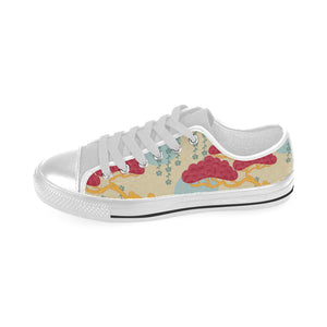 Red Bonsai gray sun japanese pattern Men's Low Top Shoes White