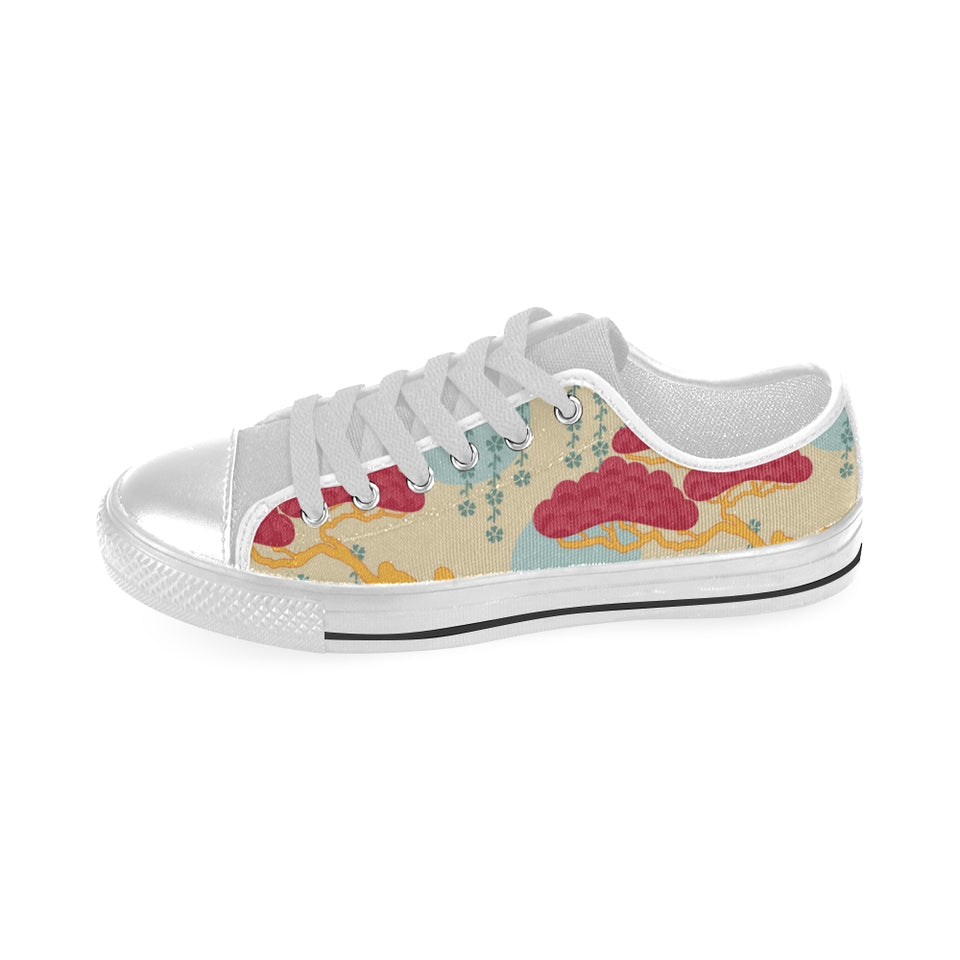 Red Bonsai gray sun japanese pattern Men's Low Top Shoes White