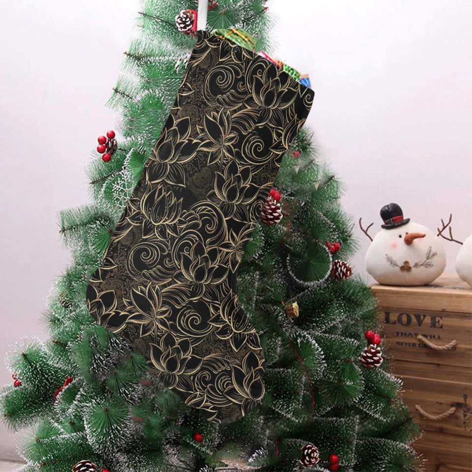 luxurious gold lotus waterlily black background Christmas Stocking