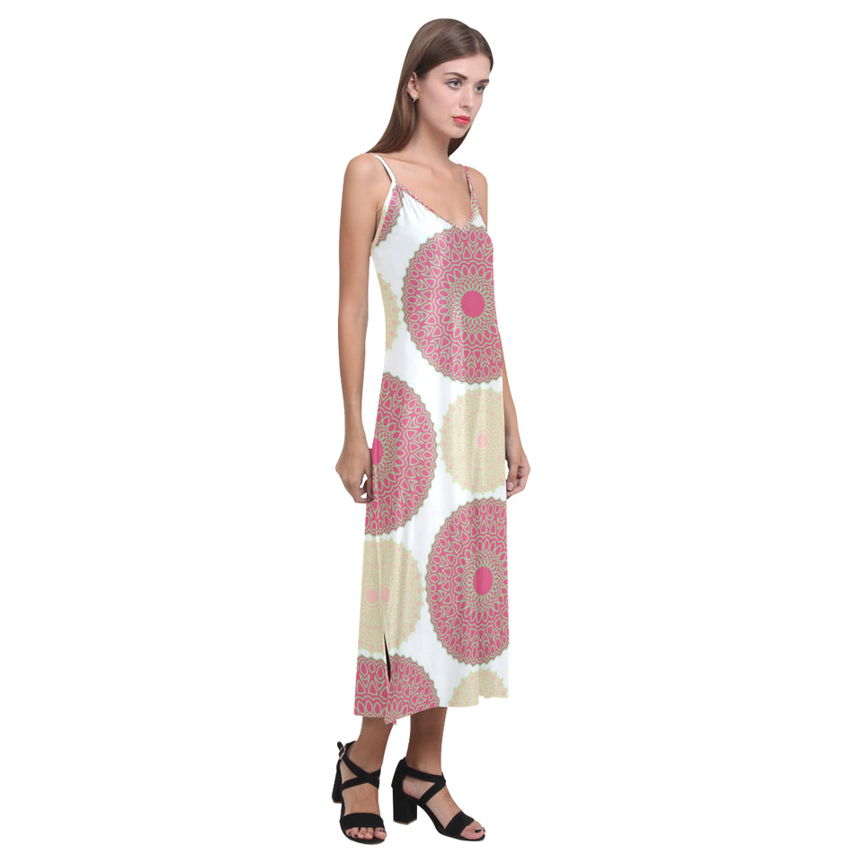 Circle indian pattern V-Neck Open Fork Long Dress