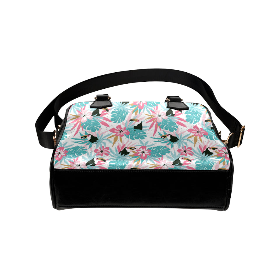 Toucan tropical flower leave pattern Shoulder Handbag