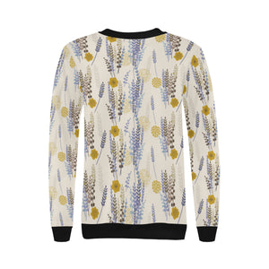 Lavender modern pattern blackground Women's Crew Neck Sweatshirt