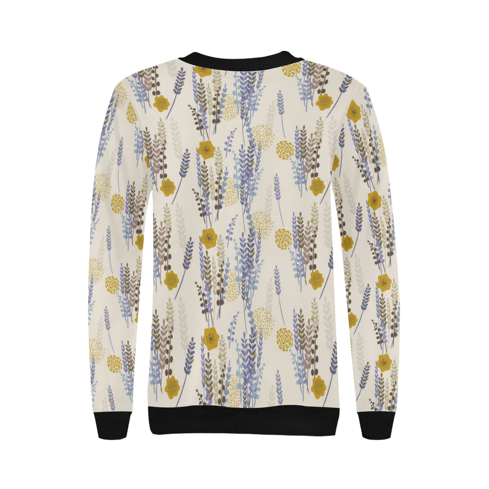 Lavender modern pattern blackground Women's Crew Neck Sweatshirt