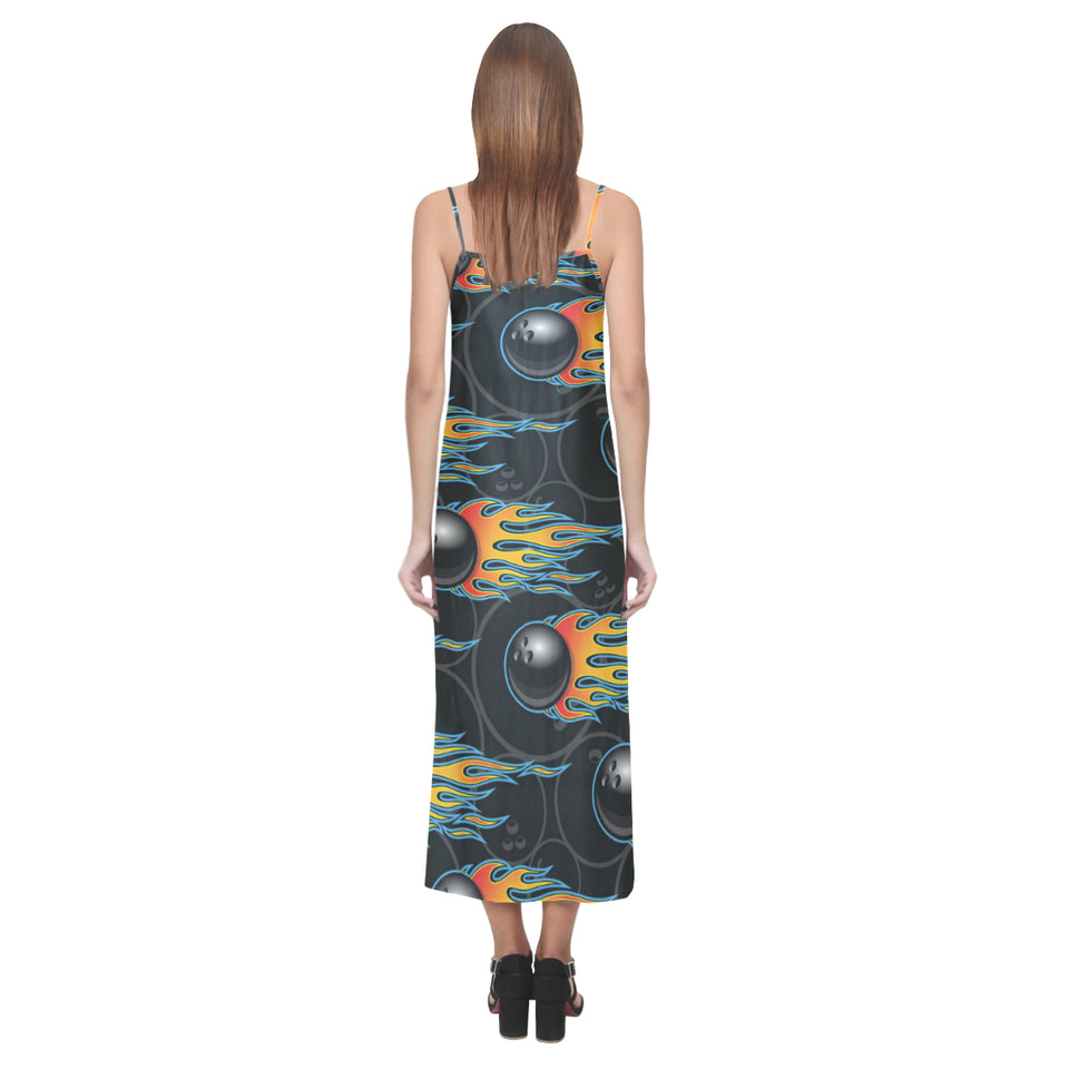 Bowling balls flame pattern V-Neck Open Fork Long Dress