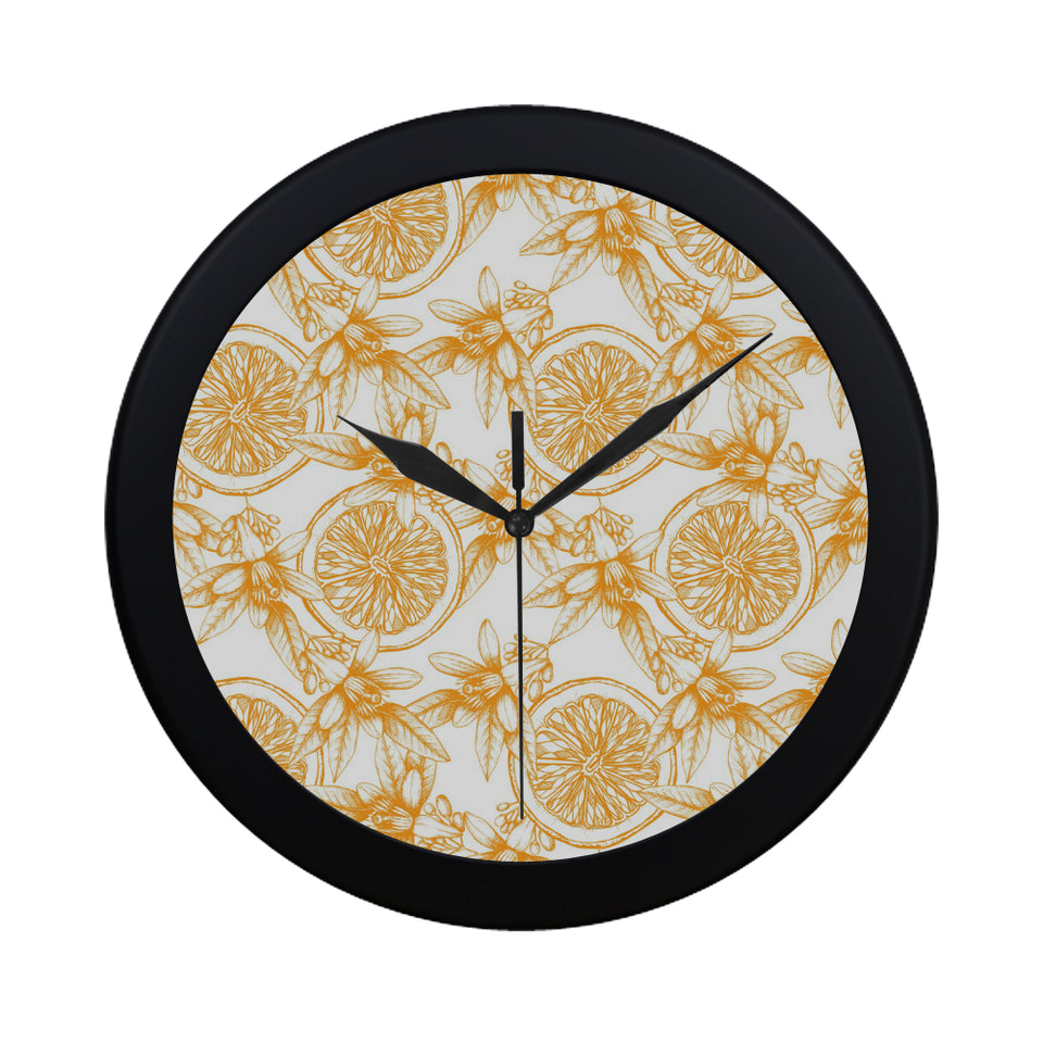 hand drawn orange fruit pattern Elegant Black Wall Clock