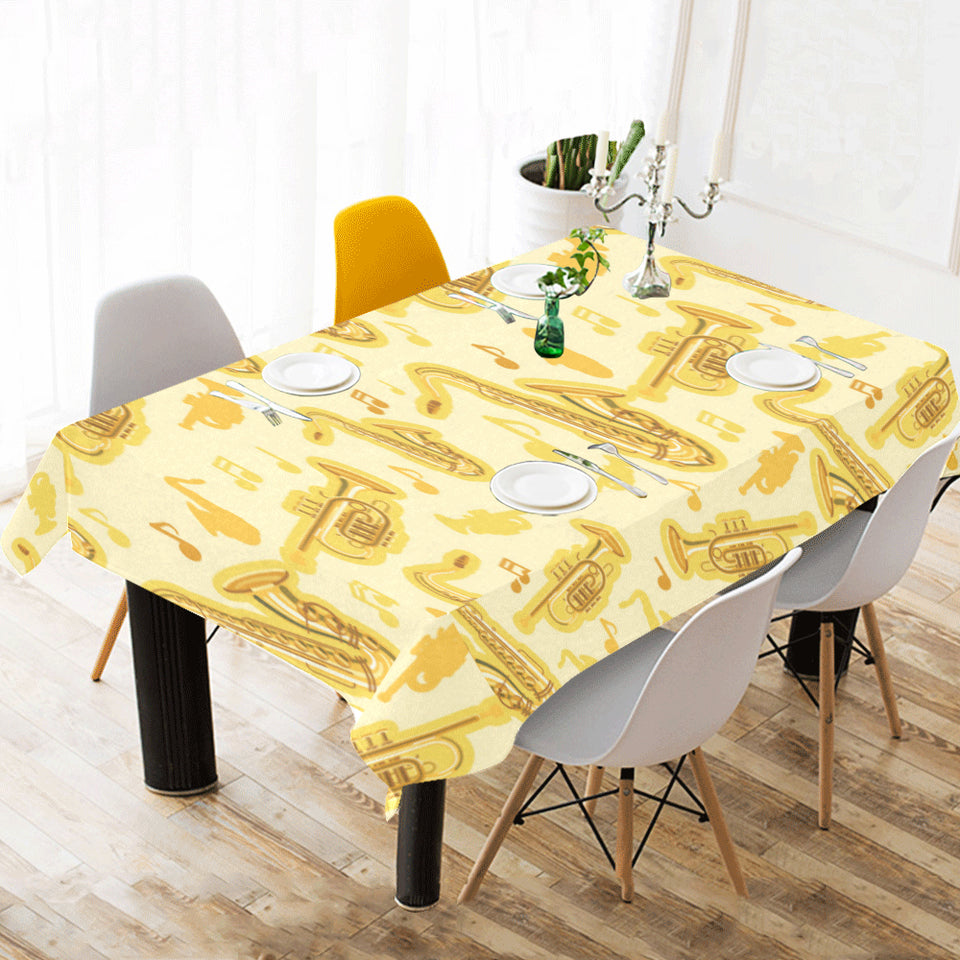 Saxophone cornet pattern yellow background Tablecloth