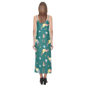 Kangaroo leaves pattern V-Neck Open Fork Long Dress