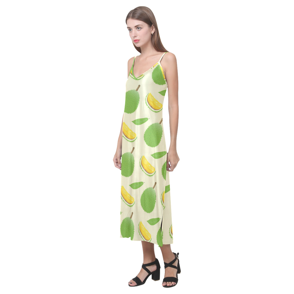 Durian pattern V-Neck Open Fork Long Dress