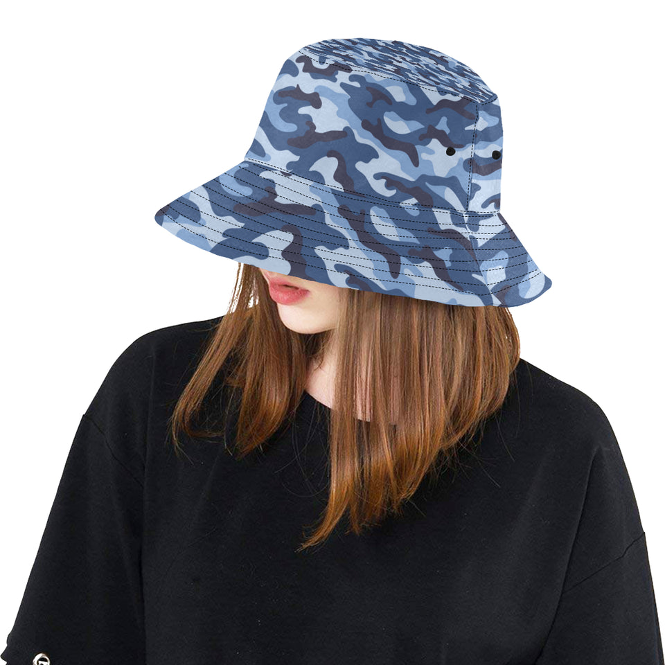 Blue camouflage pattern Unisex Bucket Hat