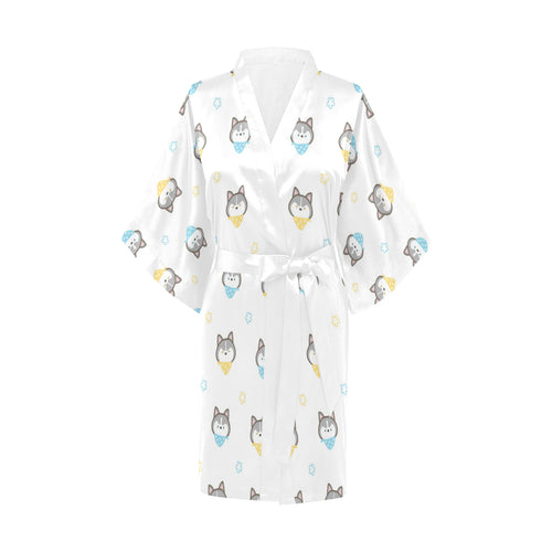 Cute Siberian Husky pattern Women's Short Kimono Robe
