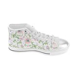 Beautiful pink lotus waterlily leaves pattern Women's High Top Canvas Shoes White