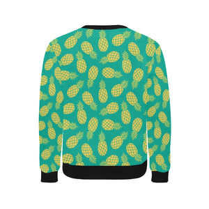 Pineapples pattern green background Men's Crew Neck Sweatshirt