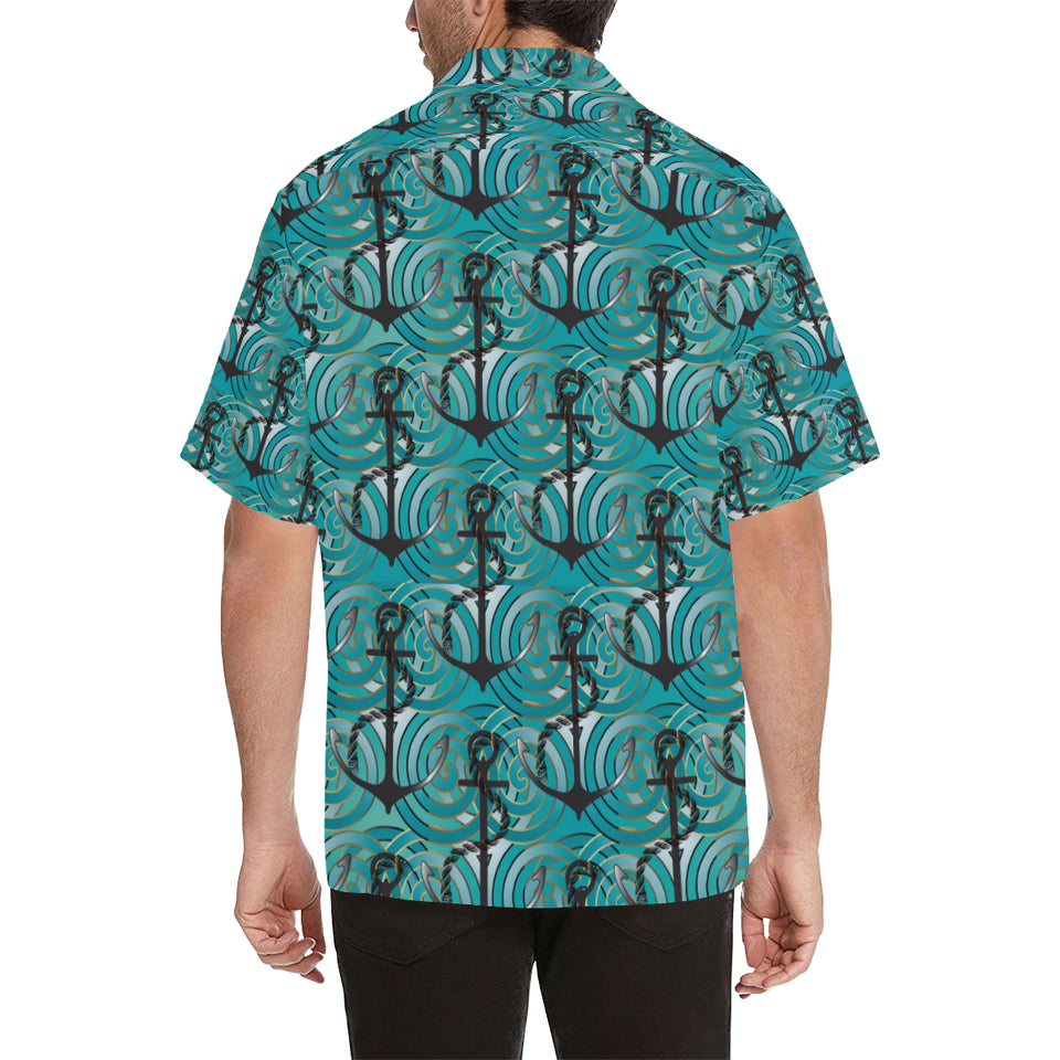 Anchor nautical green background Men's All Over Print Hawaiian Shirt
