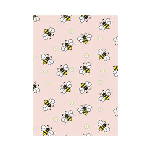 Cute bee flower pattern pink background House Flag Garden Flag